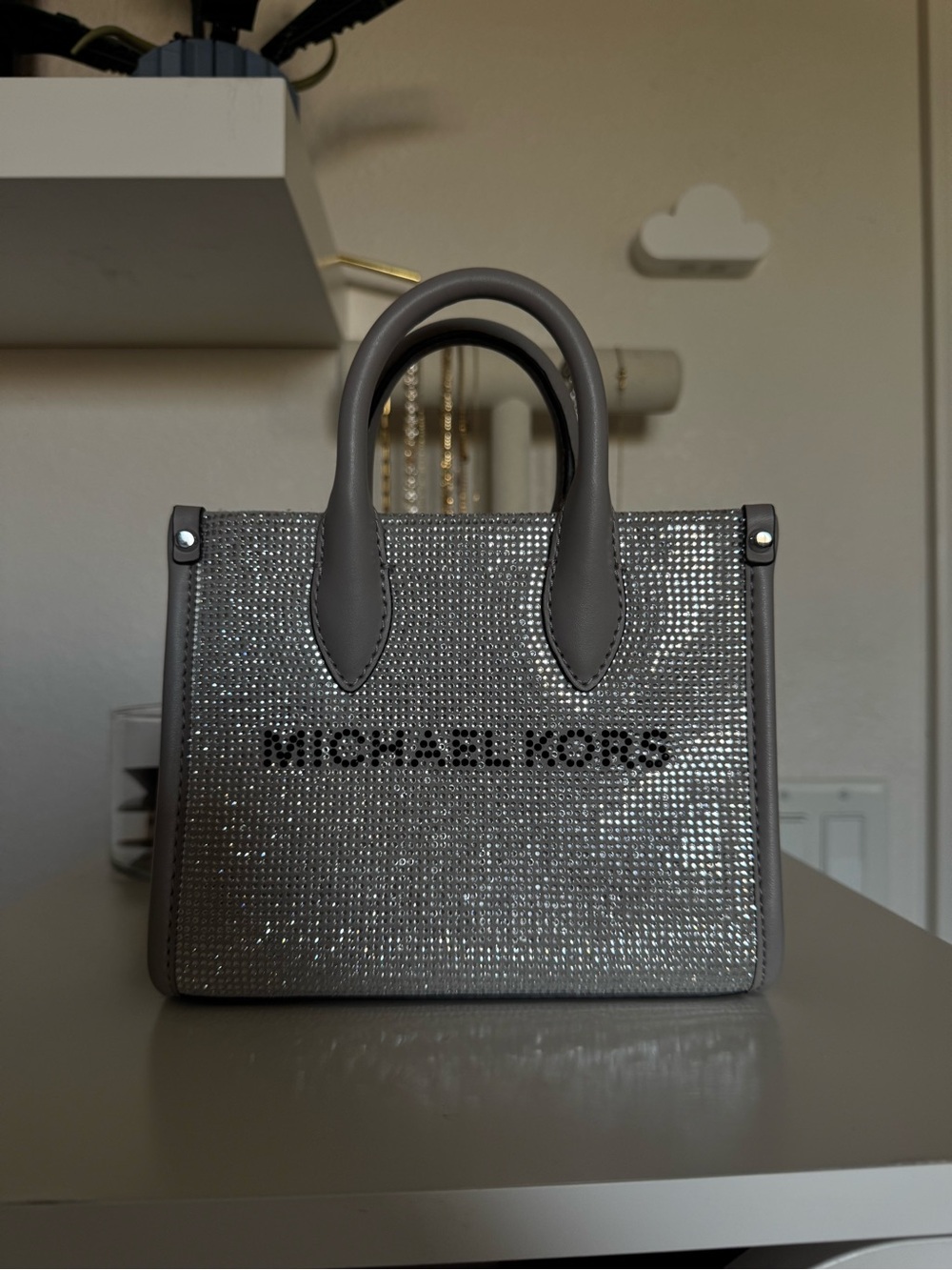 Mirella XS Michael Kors Silver Crystal-Embellished Mini Tote